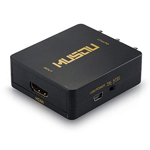 Musou 1080P HDMI to RCA Composite AV Video Audio Converter Support NTSC/PAL for Xbox One,Blu-ray,DVD,PS4,Roku,Chromecast,Laptop,Amazon Fire TV Stick,Apple TV,Black
