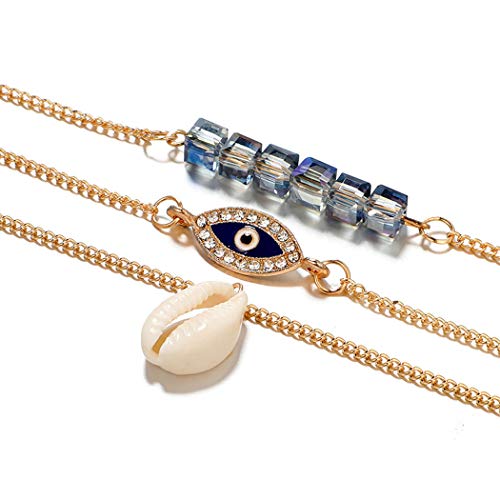 Yalice Layered Evil Eye Anklets Conch Shell Ankle Bracelet Beach Foot Jewelry for Women and Girls - Thumbnail 3