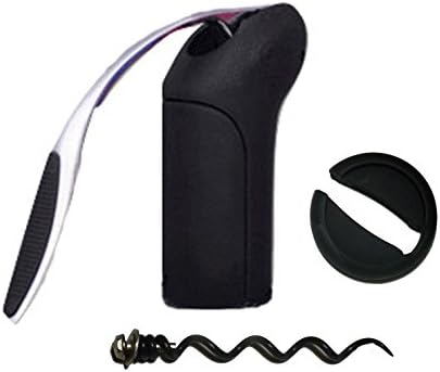 Black Rabbit Style Vertical Lever Corkscrew Gift Set with Foil Cutter and Extra Spiral – Wine Bottle Opener with Ergonomic Handle