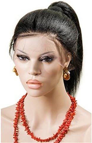 Brazilian human hair yaki straight lace front wig natural black color (16")