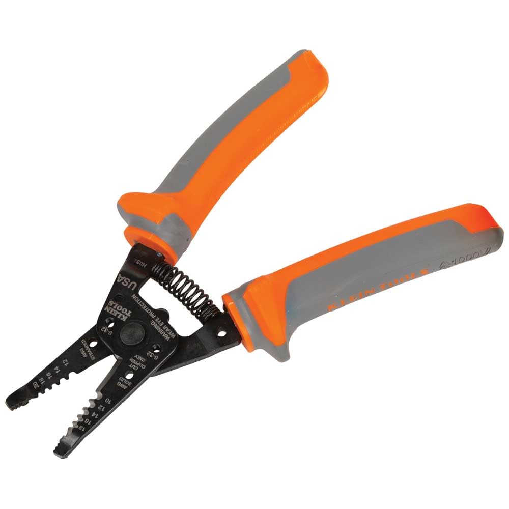 Klein Tools 11055RINS 1000V Insulated Klein Kurve Wire Stripper/Cutter Cuts and Strips 10-18 Solid and 12-20 Stranded AWG Wire, Orange