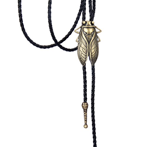 AZORA Western Bolo Tie for Men Cow Skull Copper Necktie Leather Braided Bolos for Women Boys Girls (Cicada Bolo Tie) - Thumbnail 7