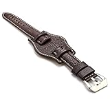 StrapsCo Bund Leather Military Watch Band in Dark Brown size 20mm