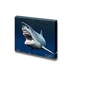 Canvas Prints Wall Art - Great White Shark | Modern Wall Decor/Home Decoration Stretched Gallery Canvas Wrap Giclee Print. Ready to Hang - 12" x 18"