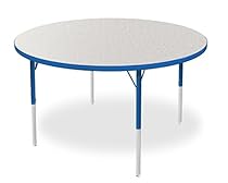 Marco Group 2200 Series Round Activity Table with Swivel Glides,  Gray Glace Top/ Blue Edge and Blue Standard Legs,  48-Inch