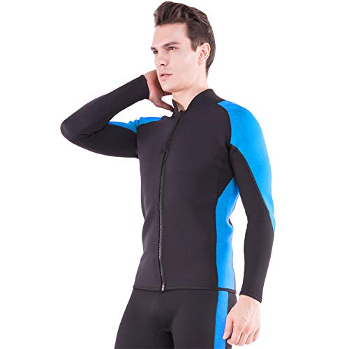 Flexel Wetsuit Tops/Pants, 2mm Premium Neoprene Wet Suit Jacket/Scuba Diving Vest for Swimming Snorkeling Surfing Fishing XSPAN Front Zipper Suit (2mm Jacket Ocean, Small)