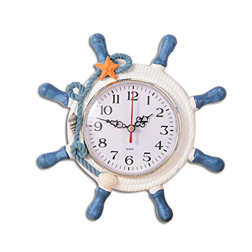 WINOMO Nautical Bathroom Accessories Wheel Wall Clock Mediterranean Style Silent Nautical Ship Wheel Clock Nautical Coastal Beach Home Accent for Home Office Bedroom ((Random Color) Seaside Ornaments