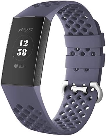 DEKER Sport Bands Compatible for Fitbit Charge 3 Bands Charge 3 SE Fitness Tracker Women Men, Breathable Holes Silicone Smart Watch Strap Small Large Accessories Wristbands