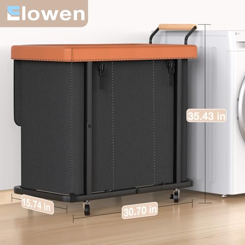 3 Section Laundry Hamper with Lid, 230L High Capacity Laundry Basket Sorter Cart with 4 Wheels, Leather Patchwork Handle for Towel, Cloth Organization