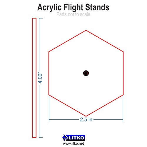 Acrylic Flight Stands, 2.5 inch Hexagon, 3mm Clear, 4 inch Peg (10)