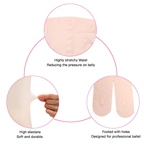 WEWINK PLUS Girls Ballet Tights 3 Pairs Dance Ballet Ultra Soft Pro Ballet Footed Tights with Holes (4 Pack Pink, Child L Age 8-12 (125-140cm))
