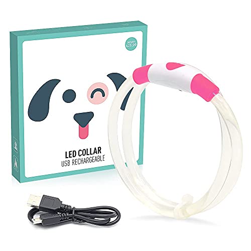 PZRLit Lighted Dog Collar LED-USB Rechargeable, Adjustable TPU Cut to Size Light Up Dog Collar for Small Medium Large Dogs, Safety Glow Puppy Collar for Night Walking (Candy Pink)