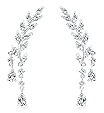 Osiana Womens CZ Crystal Leaf Ear Wrap Cuffs Climber Earrings Sweep Stud Earring Pin Color Silver ER-1