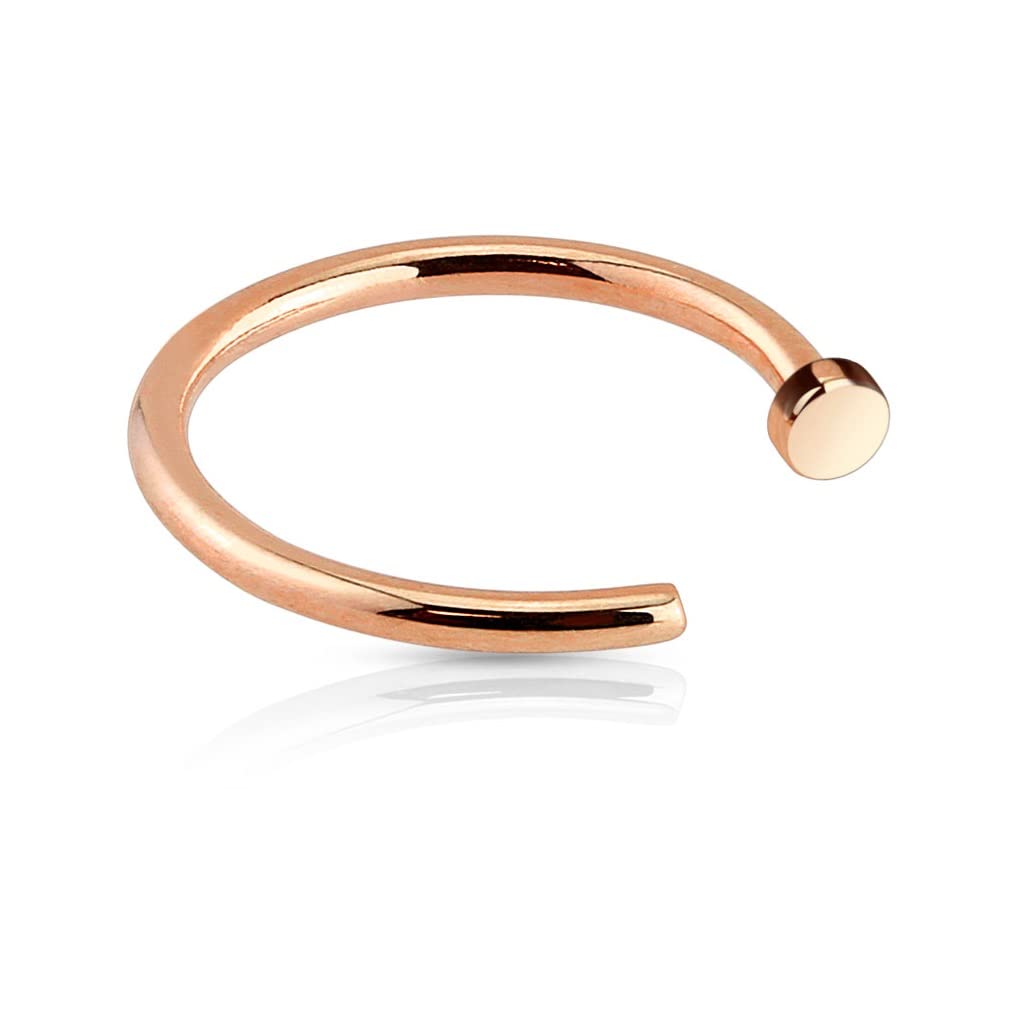 PiercedOff 316L Surgical Steel Rose Gold Tone IP Nose Hoop - Thickness 18GA (1mm) / Diameter 8mm — image 1