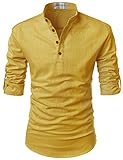 NEARKIN (NKNKN350 Beloved Men Henley Neck Long Sleeve Daily Look Linen Shirts Mustard US M(Tag Size M)