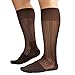 Mr.babuu 5Pairs Pack Men's Fashion Mid Calf Striped Nylon Sheer Silk Dress Socks (Coffee)