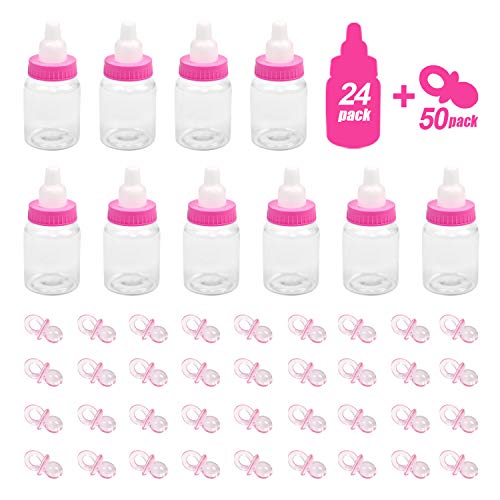 HRLORKC 24 Pack Plastic Baby Shower Bottles Candy Bottles with 50 Pieces Baby Pacifiers for Baby Shower Party Favors Decorations (Red) - Thumbnail 5