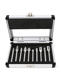 Juego de fresas de carburo, vástago de 1 4 pulg., Trozos de amoladora de troquel de tungsteno de doble corte Fresa giratoria de carburo para desbarbado, acabado, tallado y moldeado (10 unidades)