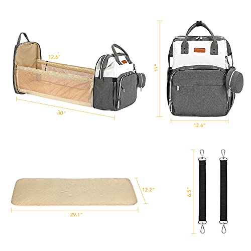 Diaper Bag Backpack,3 in 1 Baby Multifunction Travel Backpack with Portable Changing Station,Pacifier Case and Built-in USB,Large Unisex Baby Bags,Large Capacity,Waterproof,White+Grey