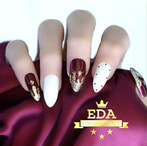 EDA LUXURY BEAUTY DARK RED BURGUNDY WHITE GOLD FRENCH GLAMOROUS DESIGN Press On Gel Glitter Artificial Tips Shiny Acrylic False Nails Extra Long Oval Round Almond Stiletto Super Fashion Fake Nails 1 EDA LUXURY BEAUTY DARK RED BURGUNDY WHITE GOLD FRENCH GLAMOROUS DESIGN Press On Gel Glitter Artificial Tips Shiny Acrylic False Nails Extra Long Oval Round Almond Stiletto Super Fashion Fake Nails