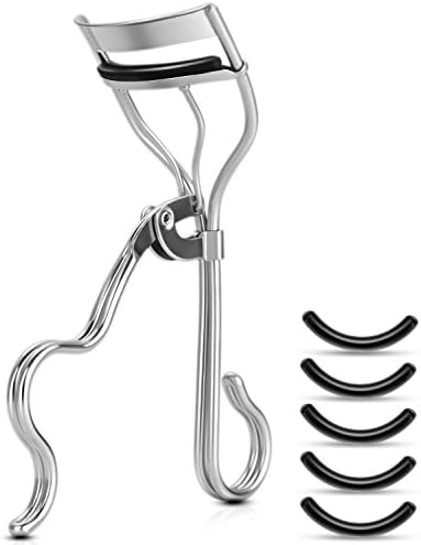 Aickar Eyelash Curler - Professional Eyelash Curler Set with Eyelash Curler Refill, Eyelash Curler for Asian Eyes and American Eyes - Matte Silver