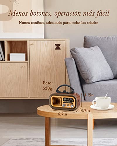 PRUNUS J-150 Vintage Retro FM/Am/SW Radio, Rechargeable Small Portable Radio 1200mAh, or Works with 2 D Batteries, with Solar Panel, Transistors Radios with Bluetooth, USB/TF Player of 5W.