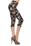 Leggings Depot Women's Popular Best Capri Cropped REGULAR and PLUS Butterknit Soft Printed Brush High Waist Quality Leggings Batch3 (Regular (Size 0-12), Army Game)