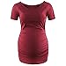 Women's Stretchy Short Sleeve Ruched Maternity Shirts Pregnancy T Shirt Top Mamma Casual Clothes Tee Mom Gift,Black/Wine Red S