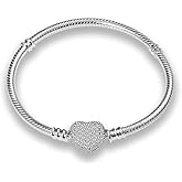 Sparkling Heart Clasp Snake Chain Charm Bracelets Fits Any Charm for Women 925 sterling silver Jewelry 19 Cm