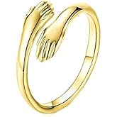 Yocoyee Simple Hug Ring for Women Gold Silver Copper Polishing Open Adjustable Hugging Hands Rings for Friend Lover Gift