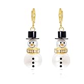 Christmas Snowman Earrings for Women Dainty Pearl Snowman Christmas Earrings Crystal Snowflake Stud Earring Xmas Cute Shiny Dangle Snowflake Earring Christmas Party Holiday Jewelry