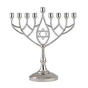Zion Judaica Hanukkah Menorah Silverplated Full Size Non Tarnish – Classic Geometric Style Precision Die Casted