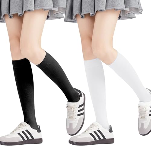 WiseJoy 4 Pieces Knee High Socks, School School High Stockings Cotton for Uniform and Sport, High Socks Children, Cotton Socks for Women Unisex