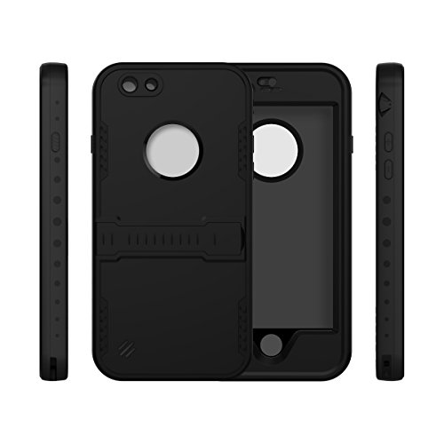 iThrough Stand Function Waterproof Case with Touched Transparent Screen Protector, Heavy Duty Protective Carrying Cover Case includes a 3.5mm AUX Cable for iPhone 6 (4.7 inch) (Black)