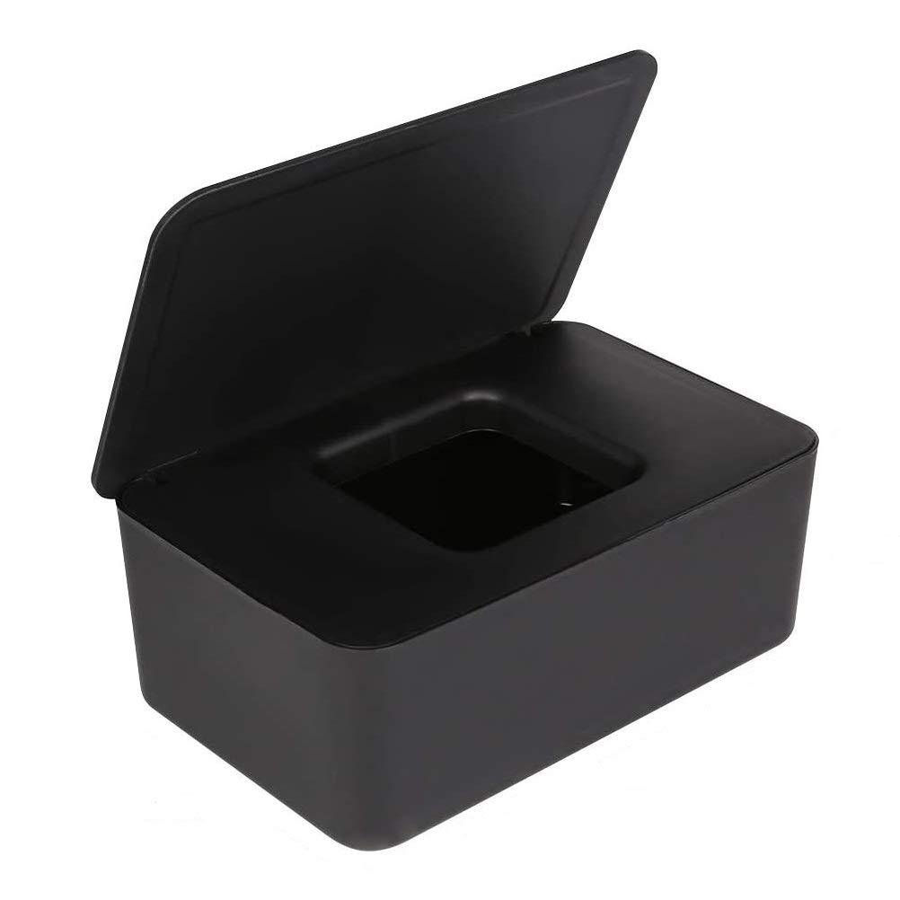 Voarge Wet Wipes Box, Storage Box for Wet Wipes, Plastic Wet Wipes Dispenser, Wipes Box, Dispenser Holder with Lid for Home and Office (Black)