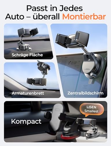 LISEN Snapmount Mobile Phone Holder Car - [Roll Design] [0.1 Second Glides In] Mobile Phone Holder Car with Vacuum Suction Cup, 360° Rotatable Car Mount for iPhone 17 Pro Max & Android with Thick