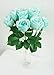 Sweet Home Deco 16'' Silk Rose Artificial Flower Bouquet (12 Stems/12 Flowers) Wedding Home Decorations (Teal)