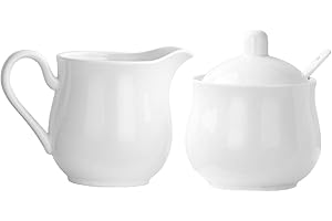 Generic Sugar Bowl Porcelain Cream Pitcher Ceramic Sugar Container Coffee Serving Set with Lid and Spoon Decorative Practical