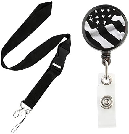 Translucent Retractable Badge Holder Reel Key Chain Reel with Lanyard for Key Cards and ID Cards (America Black Reel &amp; Lanyard)