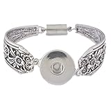 Godagoda Antique Silver Color Magnetic Clasp Flower Carved Bracelet Fits Snap Buttons