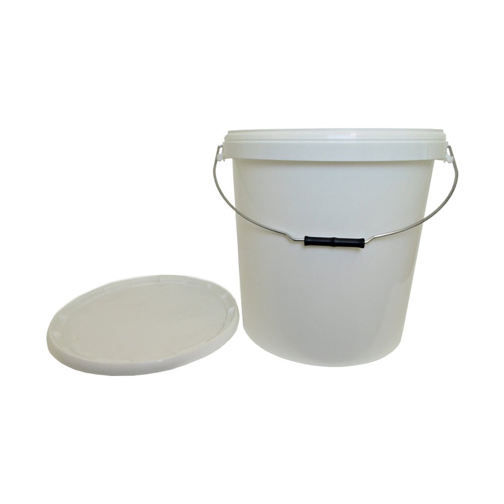 30 Litre LTR L Plastic White Bucket with Wire Handle and Lid for