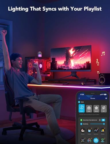 Govee RGBIC Gaming Lights, 3M Neon Rope Lights Soft Lighting for Gaming Desk, LED Strip Lights Syncing with Razer Chroma, Smart App Control, Support Cutting, Music Sync, Adapter (Only 2.4G Wi-Fi)