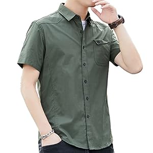 [Amyni] シャツ メンズ 半袖 レッドステッチ カジュアル オックスフォード シャツ 無地 夏服 トップス