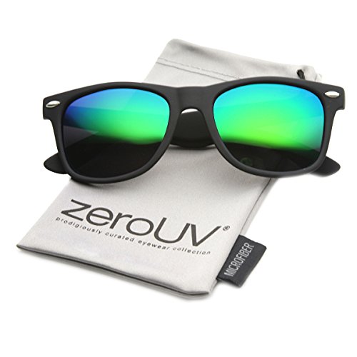 zeroUV - Polarized Rubber Finish Color Mirrored Lens Horn Rimmed Sunglasses (Polarized | Rubberized Black / Green)
