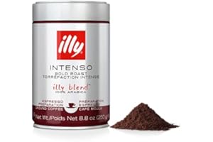 illy Intenso Ground Espresso Coffee, Dark Roast, Intense, Robust and Full Flavored With Notes of Deep Cocoa, 100% Arabica Cof