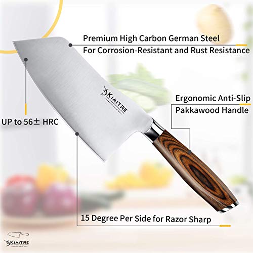 Kiaitre Meat Cleaver Knife 7 Inch Vegetable Cleaver Knife High Carbon German Steel with