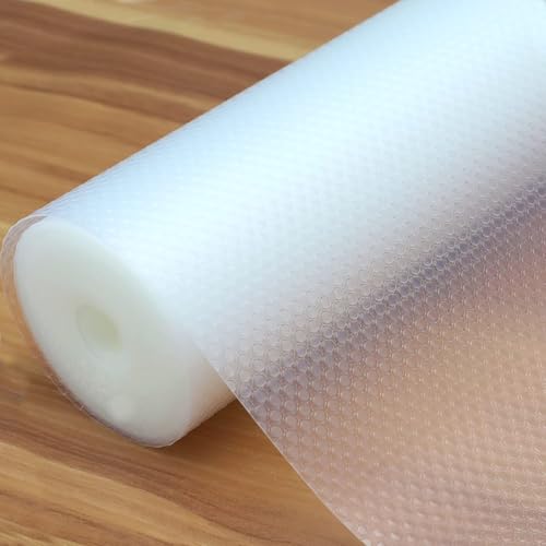 Shelf Liner for Kitchen, 45x1000cm Non-Adhesive Drawer Mats, Waterproof Strong Grip Oil-Proof Pantry Shelves Liners for Kitchen and Bedroom Large Shelves Cabinets (White_Dot)