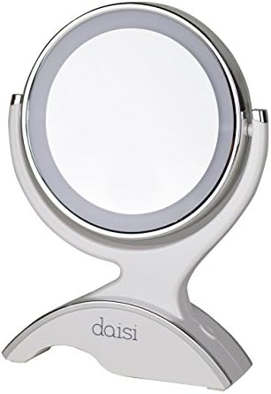daisi Magnifying Lighted Makeup Tabletop Mirror with 360⁰ Rotation | Standard 1X & 7X Magnification, LED Lighted Free Standing Double-Sided Bathroom Mirror for Vanity or Desk