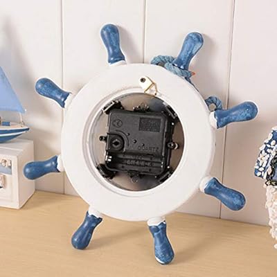 IMIKEYA Mediterranean Wall Clock Steering Wheel Nautical Silent Wall Clock Beach Sea Theme Ticking Clock with Rope Shell… 41b%2B 5vA9rL