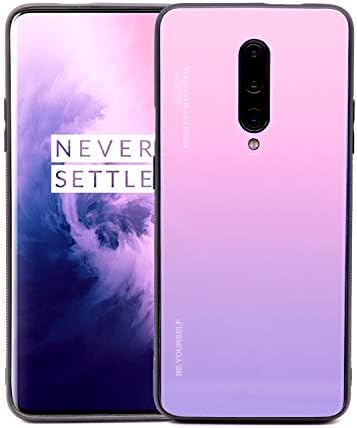 OnePlus 7 Pro Case, Gradient Color Glass Protecting Case for OnePlus 7 Pro Phone, Scratch Resistant & Anti Slip Grippy Stylish Case [Pink]